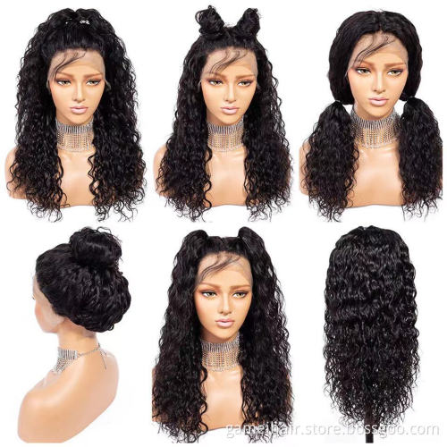 Cheap Water Wave Natural Hair Hd Full Lace Frontal Wig Pre Plucked Brazilian Virgin Human Hair Transparent Swiss Lace Front Wig